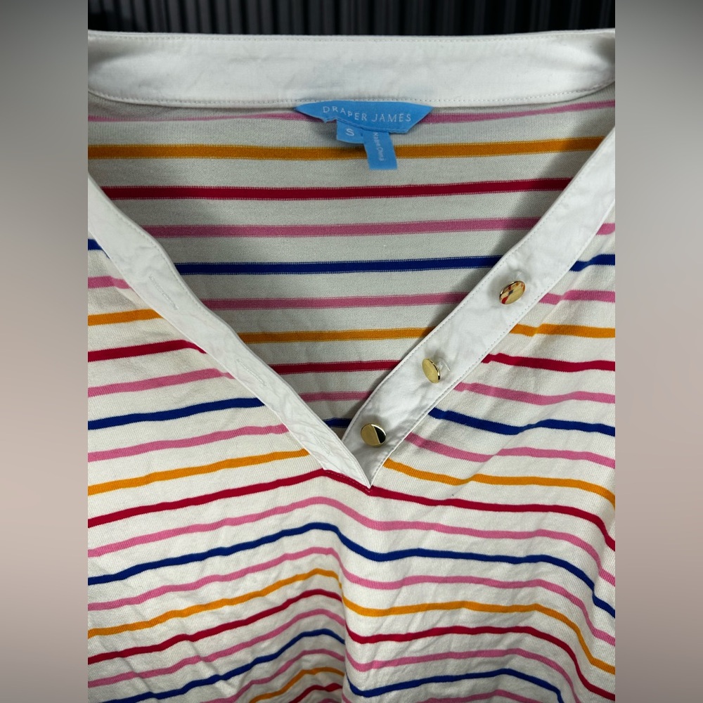 Women’s Draper James Pink Blue Striped Short Sleeve Blouse Designer Small - Picture 3 of 4